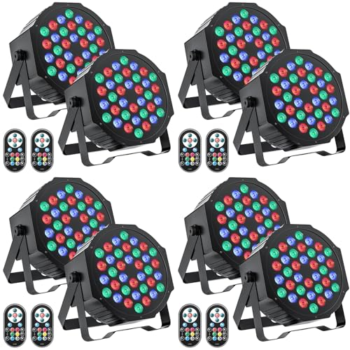 GdjRttk 8PCS RGB LED Par Strahler, 72W Bühnenlicht mit Fernbedienung und DMX 7CH, 36 LED Par Scheinwerfer mit 7 Beleuchtung Modi für Disco Partys Bar Halloween Weihnachten