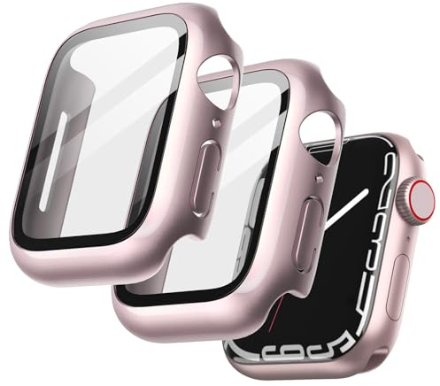 JETech Hülle mit Displayschutz für Apple Watch Series 9 8 7 41 mm, Gesamt Schutzhülle, Eingebaut Gehärtetes Glas Schutzfolie Hoch Empfindlichkeit, 2 Stück (Rosa)