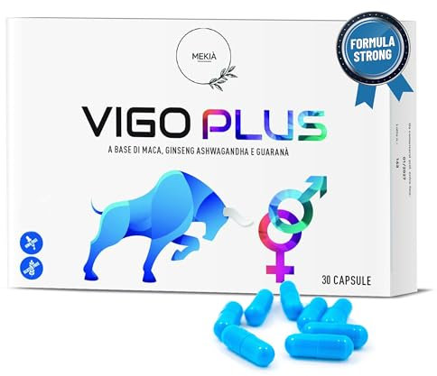 Mekià®Vigo Plus 30 Capsule per il Vigore Maschile con L-Arginina Naturale al 100% + Maca Peruviana Ginseng,Guaranà e Ashwagandha. Forte Energizzante