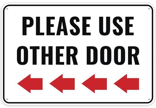 1PC Please Use Other Door Sign Left, 12 x 8 Inches - Aluminum - Other Entrance Sign Arrow