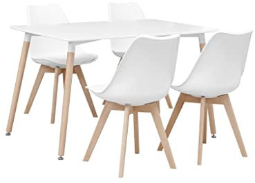 Alice's Home Rechteckiger Esstisch aus Holz 120 cm weiß - Hedvig - 4 Stühle, 4 Plätze, skandinavisches Design, Holzbeine