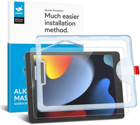 MOBDIK 1 Pezzi Schermo Protettivo in Vetro Temperato Compatibile con iPad 9e / 8e / 7e génération 10.2 Pollici (2021/2020/2019) Elevata Trasparenza, Resistente ai Graffi, Compatibile con le Custodie