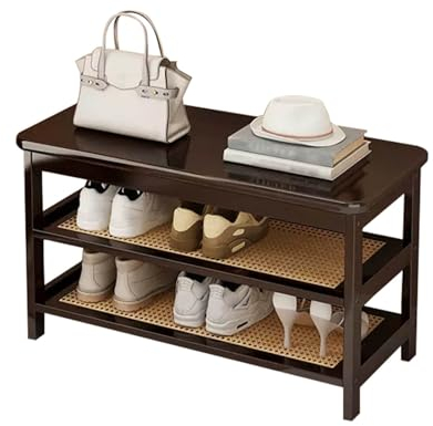 Schuhbank aus Holz für Zuhause, Schuhregal mit 2 Etagen, Schuh-Organizer für den Hauseingang, Flur und Wohnzimmer (Gelb: Walnussfarbe, Größe: 95 cm)