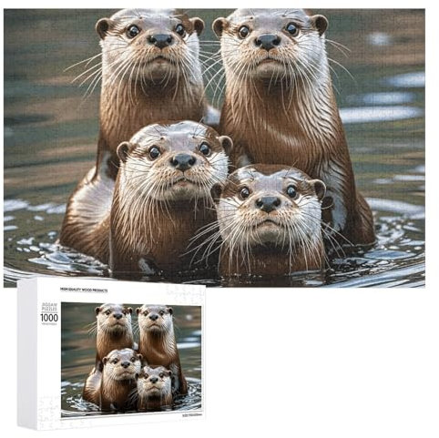 DJUETRUI Wooden Classic Brown 1000 PCS 15x20.5 Inch Unisex Jigsaw Puzzle - 520 Pieces, 1 Set, 1000 Pieces, 1 Puzzle - Three Brown Otters