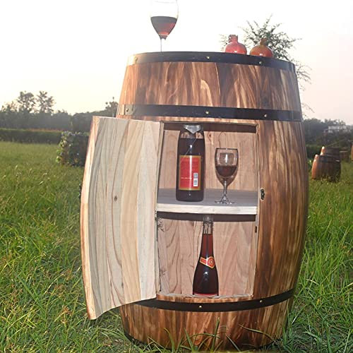 Armoire à vin rustique verrouillable en forme de tonneau, tonneaux à vin en chêne Vintiquewise, support de rangement décoratif vintage pour vin (couleur : marron, taille : 90 x 70 x 53 cm) Chaser of