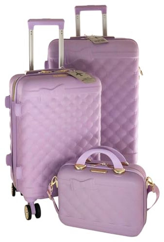 Camomilla 3-teiliges Gepäckset, Koffer (70 lt.) + Handgepäck (40 lt.) + Kosmetikkoffer (15 lt.), Hartschalen, drehbare Rollen, Kollektion Ribbon, Farbe Blauregen
