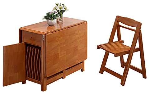 YHKJLYH Esstisch-Set im Landhausstil, 5-teilig, ausziehbarer Esstisch mit Rollen, platzsparender Kücheninsel-Tisch aus Massivholz mit Stühlen, Klapptisch und Stühle mit Schublade