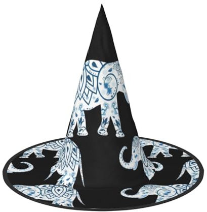 QGWDYYJQ Aztekischer Elefant bedruckter Halloween-Hut Hexenhut Halloween Glow Hat