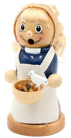 Dekohelden24 Holz Räuchermann, Räucherfigur, Rauchfigur, Räuchermännchen als Märchenfigur Mädchen mit Linsen und Schürze in blau, L/B/H 8 x 8 x 13 cm.