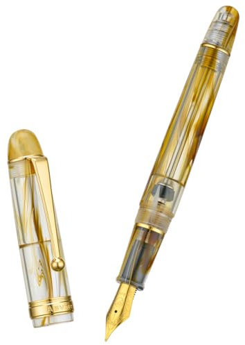 Asvine V126 Füllfederhalter mit Vakuumfüllung, extra feine Feder, braunes Wirbel-Acryl, großes Fassungsvermögen, mit Geschenketui
