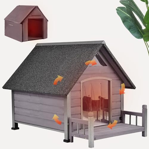 Seiyierr Hundehütte mit isoliertem Futter, wasserdichte Hundehütte für kleine bis große Hunde, Hundehütte für draußen 100% isoliert Welpenunterkunft mit erhöhtem Boden für den Winter(Grau)