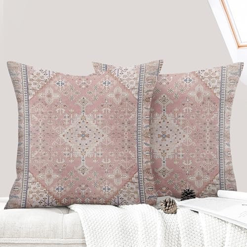 ECZOIL 2er Set Boho Kissenbezug 50x50 cm Kissenhülle Dekorative Dekokissen Boho Stil Vintage Zierkissen für Wohnzimmer Schlafzimmer Sofa Home Decor mit Verstecktem Reißverschluss - Rosa