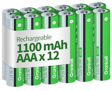 Granicell AAA Rechargeable Batteries, 1100 mAh High Capacity, 1300 Cycles, 1.2V Low Self-Discharge NiMH AAA Battery, 12 Count