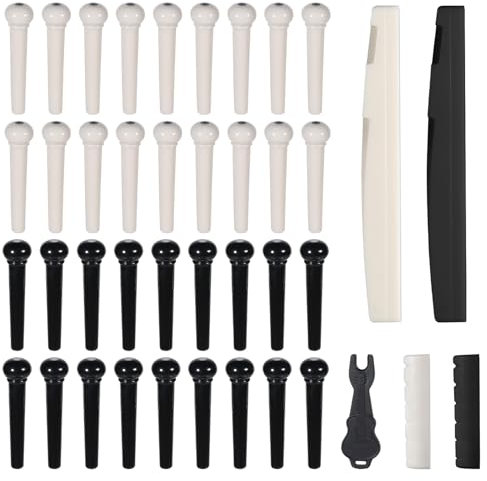 Lot de 41 chevilles de chevalet de guitare acoustique avec extracteur de goupille de chevalet pour guitare acoustique, enrouleur de cordes de guitare et cutter - Pièces de rechange pour guitariste et