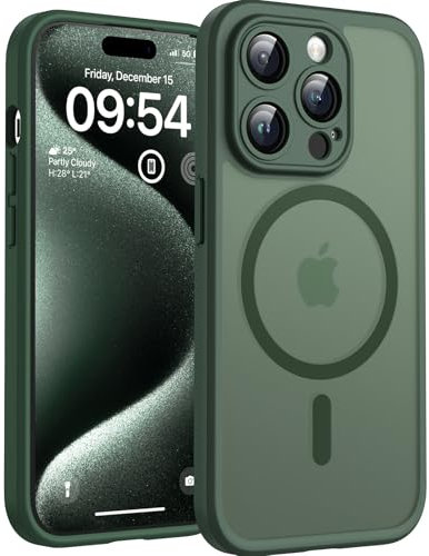 TOCOL für iPhone 15 Pro Hülle für Magsafe, Vollständiger Kameraschutz Stoßfest Kratzfest Transluzente Rückseite Magnetisch Handyhülle für iPhone 15 Pro Case, Alpengrün
