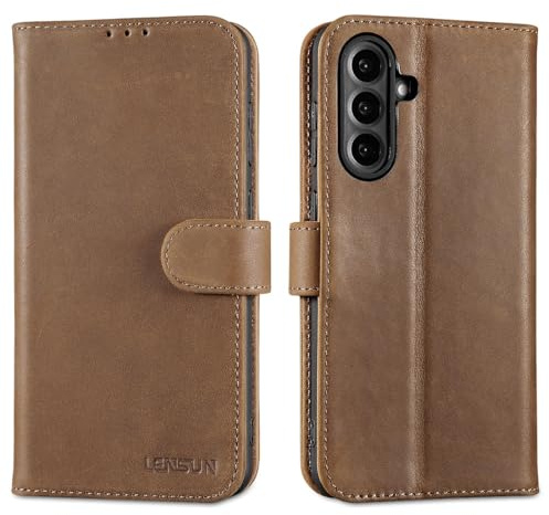 LENSUN Lederhülle für Samsung Galaxy A56, Kartenfach - Vintage Dunkelbraun | Echtleder Hülle, RFID Schutz Brieftasche, Echtes Leder Handytasche, Bookstyle Wallet, Retro Klapphülle, Standfunktion