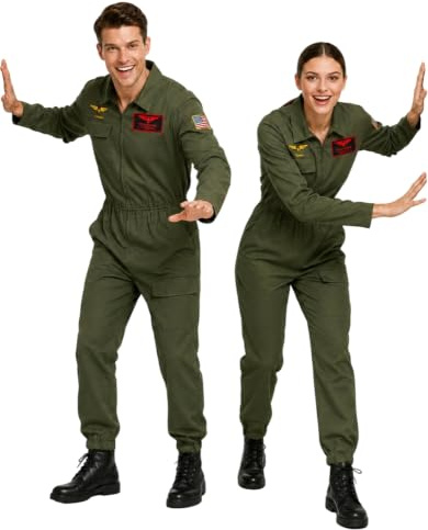 Joyincoser Costume da pilota da combattimento, da uomo e donna, verde militare, ampio, per cosplay, per adulti, carnevale, Halloween, feste (2XL)