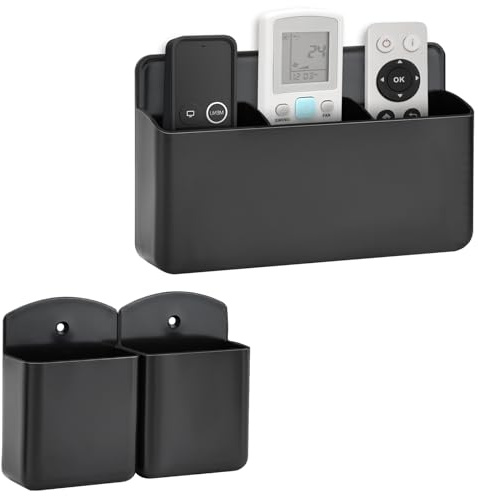 LZLINGMEI 3 Pack Remote Holder Wall Mounted, 3 Slot Adhesive Remote Control Holder and 2 Pcs Tv Remote Holder, Marker Holder Wall Pen Holder for Couch Bed Office School (Black)