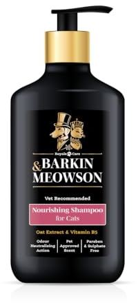 Barkin & Meowson Nourishing Cat Shampoo with Oat Extract, 350ml | Gently cleanses sensitive skin, dry skin & coat. pH balanced, paraben & sulphate free. Vet recommended