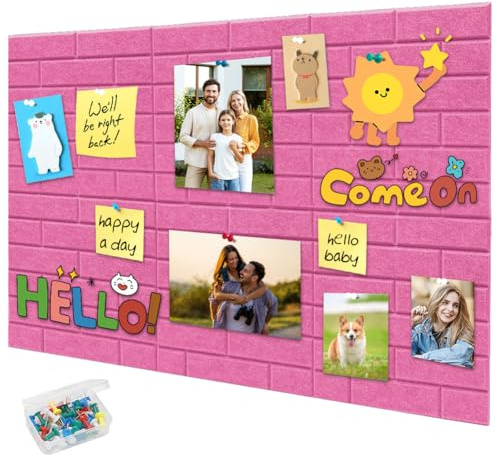 Große Filz Pinnwand Selbstklebend, 90x60cm Filzboard, 1cm Dick Filz-Wandfliesen mit 35 Pushpins, Memotafeln Memo Boards Bulletin Board Wanddekoration für Büro Küche Schule (Pfirsichrosa)