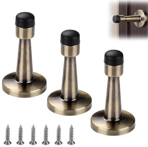 Raheem 3 Pcs Door Stop 3.1 Inch Heavy Duty Wall Mounted Door Holder Protection 304 Stainless Steel Door Stopper with Rubber Tips Bumper, Sound Dampening, Red Bronze Door Stoppers for Walls (Bronze)