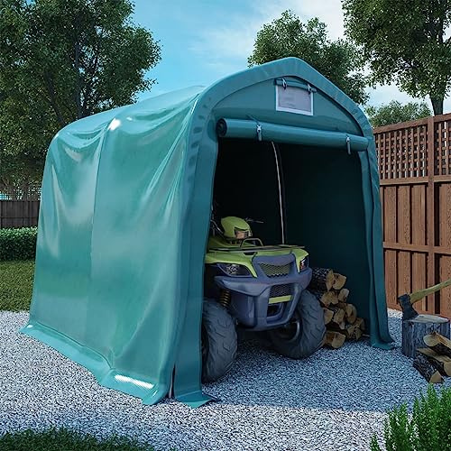 HETFTJN Tenda da garage 1,6 x 2,4 m, verde, impermeabile, in PVC, con telaio in acciaio zincato, altezza 2 m, per giardino, riparo auto e spazio sotto copertura simile alla pergola, per hobby e