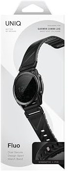UNIQ FLUO Armband für Garmin Watch, 22 mm, magnetisches Silikonband mit abnehmbarem Anschluss, sicher verstellbare Passform für Garmin Smartwatch, Schwarz