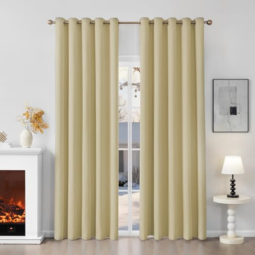 Runyéla Verdunklungsvorhänge mit Ösen Gardinen, Thermovorhang Hitzeschutz | 2er Set, H200xB160 Beige Vorhang Blickdicht, UV-Schutz Sichtschutz Schalldämmung Blackout für Schlafzimmer Wohnzimmer