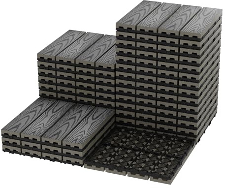 GarveeHome Wetterfeste, rutschfeste Verbundholz Terrassenfliesen 30x30cm – Outdoor Balkon- & Gartenfliesen für Wanddeko, Pool, Terrasse, Veranda – Einfache DIY-Verlegung – 27er Set, 27PCS/set