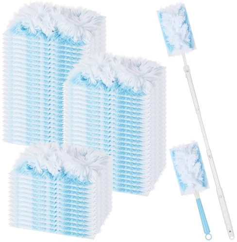 Myfivo 52 Stück Staubmagnet Nachfüllpack für Swiffer Staubmagnet | Einweg-Magnet Staubwedel für Swiffer Duster, zum Reinigen von Staub, Pollen, Haaren (50 Tücher + 2 Griffe, Blau)