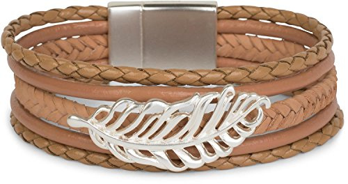 styleBREAKER Damen Wickelarmband Feder geflochten Magnet | 1-Reihig. Länge 19cm. Breite 1.7cm. verschiebbares Element. weiche Haptik. edler Schmuck. einfache Schließung.