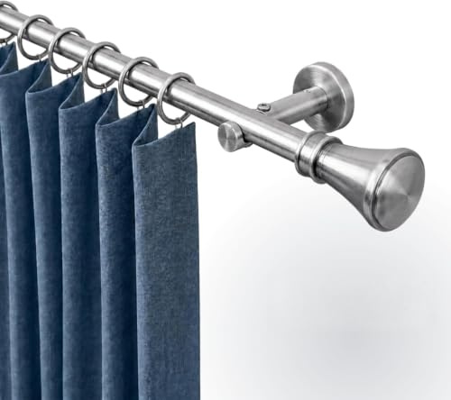 Rollmayer Gardinenstange Ø19mm 160cm Edelstahl 1-läufig mit Prince | Metall, Wandbefestigung ohne Ringe, Für Wohnzimmer Schlafzimmer Büro