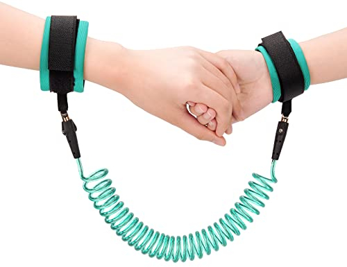 2.5M Anti Lost Wrist Link Belt, 360°Rotate Security Elastic Wire Rope for Baby and Toddler Reins, Safety Leash Wristband/Hand Harness for Walking and Travel Outside (Green)