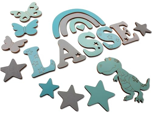 Holzbuchstaben I Türbuchstaben personalisiert I Kinderzimmer I Deko Kinderzimmertür I Geburtsgeschenk Taufgeschenk I Mit vielen tollen Zubehörteilen kombinierbar (Farbmuster LASSE 7cm)