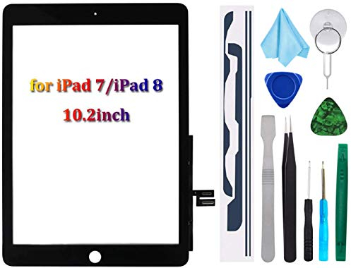 Tefir Negro Kit de reparación de digitalizador para iPad 10.2 2019 iPad 7 7th Gen A2197 A2198 A2200 Reemplazo de digitalizador de Pantalla táctil (sin botón de Inicio) + Herramientas