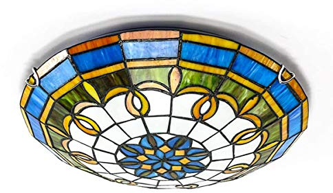 ACMHNC Tiffany Stil Deckenlampe Bunt,E27 Runde Deckenleuchte Küche Mit Barock Schirm Glasmalerei Deckenleuchte Vintage Glas Deckenbeleuchtung Für Wohnzimmer Schlafzimmer Badezimmer Beleuchtung,40CM