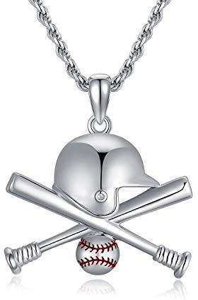 PDTJMTG 925 Sterling Silber Halskette Baseball Halskette für Männer 20+2 Kette