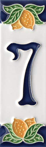 Piastrelle in ceramica italiana con design a limoni, con numeri e lettere, dimensioni delle piastrelle: 10 cm x 3,5 cm, cornici contenenti da 3 a 6 piastrelle (numero 7)