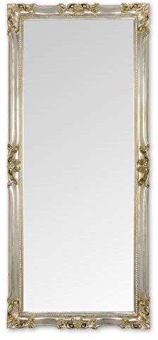 MO.WA Wandspiegel Spiegel klassisch Barock 62x142 Blattsilber Antik Ganzkörperspiegel Holzrahmen Bodenspiegel Flurspiegel Garderobespiegel Antike Spiegel Made in Italy