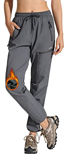 MOCOLY Pantaloni Trekking Donna Pantaloni Sci Invernali Impermeabili Felpati Termici Softshell Pantaloni Tuta Larghi Pantaloni Sportivi da Cargo per Montagna e Sport Outdoor Lavoro Grigio M