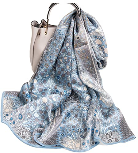 MEISEE Damen Langer Schal, B-hellblaue Blumen, 6721in