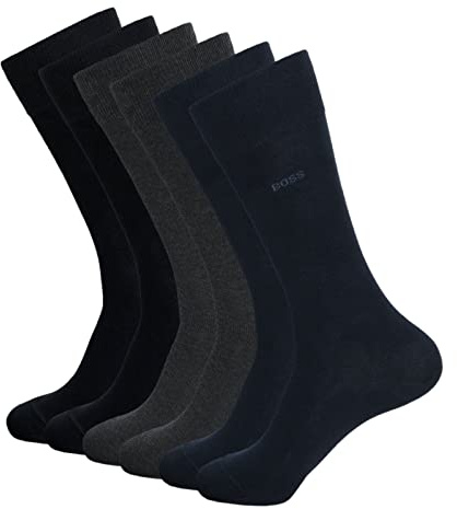 BOSS Herren Business Socken Strümpfe RS Uni CC 3 Paar, Farbe:Mehrfarbig, Größe:43-46, Artikel:-961 black/navy/grey