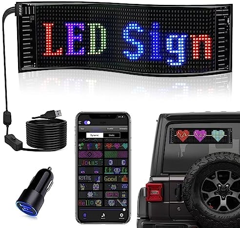 DIYOYOTM Led Anzeigetafel, 37.2 X 9.2cm Led Anzeige Programmierbar, Led Laufschrift, Leuchtreklame Personalisiert, Leuchtschild FüR Auto, LKW, Text, Graffiti, Smart App, Bluetooth USB 5v