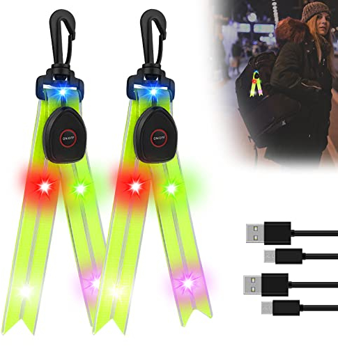 LED Blinklicht Schulranzen, 2 Stück USB Aufladbar LED Reflektoren Kinder Schulranzen Sicherheitslicht Reflektor Rucksack Anhänger für Joggen Wandern Laufen
