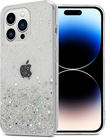 Cadorabo Hülle kompatibel mit Apple iPhone 14 PRO Rundumschutz TPU Silikon Case Mädchen Glitzer Strass Design Slim Kratzfest Weiche Gummi Bling Schutzhülle für Apple iPhone 14 PRO in Transparent
