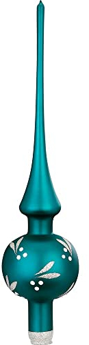 Christbaumspitze Glas 30cm mit Beeren Motiv mundgeblasen handbemalt Baumspitze Schneebeeren blaugrün