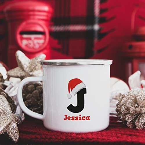 Pink Positive Personalised Christmas Mug Initial with Santa Hat for Kids and Adults
