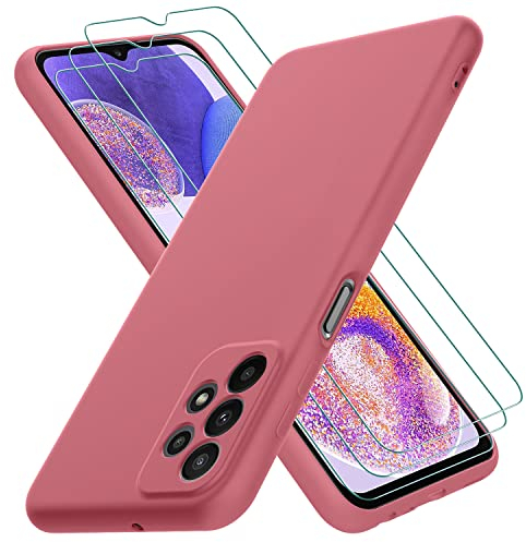 Oureidoo Hülle kompatibel mit Samsung Galaxy A23 5G / A23 4G, mit 3 Stück Schutzfolie, Handyhülle für Samsung Galaxy A23 5G / A23 4G Silikon gummiert, Handy Case in Rot