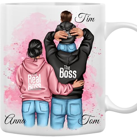 Geschenk-Tasse für Papa & Mama, personalisiert mit persönlichem Design: Perfekte Geburtstagsgeschenke Tochter, Vater, Mutter & Baby Familien Tasse, Clipart, Paar