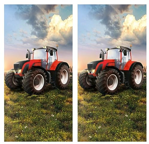damaloo Traktor Handtuch Set für Kinder & Erwachsene 2 TLG - Badetücher Set 70x140 cm aus Baumwolle - Kinderhandtuch Junge mit Trecker Motiv - Beach Towel Kids - Strandtuch, Badetuch für Jungen